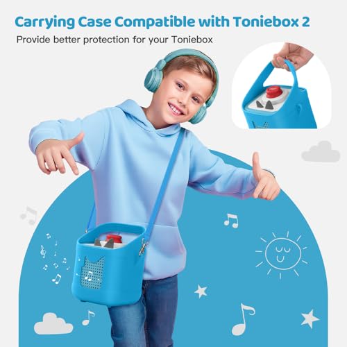 PISOSN Shockproof Carrying Case for Toniebox 2 – Anti-Slip Silicone Cover with Handle for Secure Grip (Blue) - color: Blue