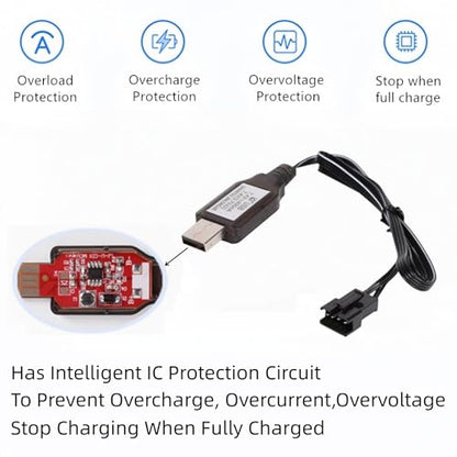 7.4V SM-4P USB Charger for 7.4V Li-ion Battery RC Boat Gel Ball Blaster SM4P USB Charging Cable 2 Pack with Storage Box SM4P Charger