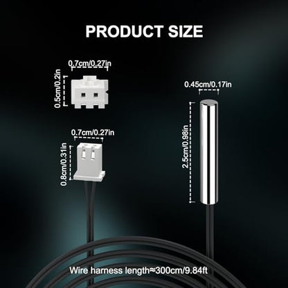 DROK 10K Temperature Sensor Probe 3pcs, 3 Meter Waterproof Temp Sensor Probe, Stainless Steel 3950 NTC Temp Sensor Probe, Digital Temperature Transmitter Extension Cable - size: 3-Meter/9.8ft