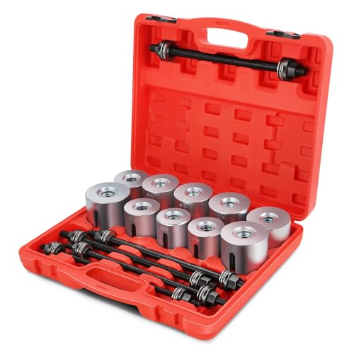 DNA Motoring 27pcs Universal Press and Pull Sleeve Kit, Wheel Bearing/Suspension Bushing Removal Tool Set w/ 22 Adapters (34-80mm ID) & M10-M18 Press Spindles, TOOLS-00783 - style: 27pcs Bearing Removal Tool