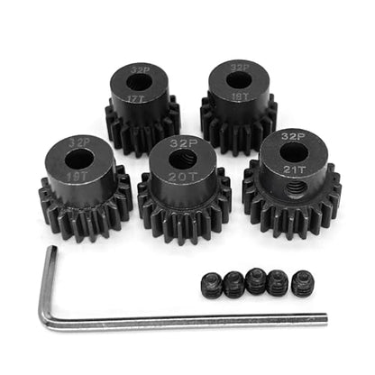32P 5mm Pinion Motor Gear 17T 18T 19T 20T 21T Hardened Metal Pinion Motor Gear Sets Fit 5mm Shaft Compatible with HPI Kyosho Losi Axial Tamiya 1/8 1/10 RC Car Monster Truck Buggy