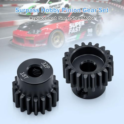 32P Metal Steel Gear Set 5mm Hole 17T 18T 19T 20T 21T Gear with Hex Key Screwdriver Hardened Pinion Gear for 1/8 1/10 RC Car - size: 17T 18T 19T 20T 21T