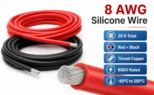 TUOFENG 8 AWG Silicone Wire - Flexible High Temp, Red/Black 10ft - size: 8 AWG 2 colors wire 5ft
