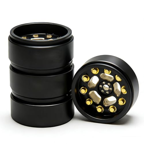 Brass 0.7" Wheel and Brass/Offset and 0.7‘’ Wheel Tire with Foam for SCX30 Cars Upgrade Parts 4pcs/Set (Brass 0.7" Beadlock Offset Wheel) - color: Brass 0.7" Beadlock Offset Wheel
