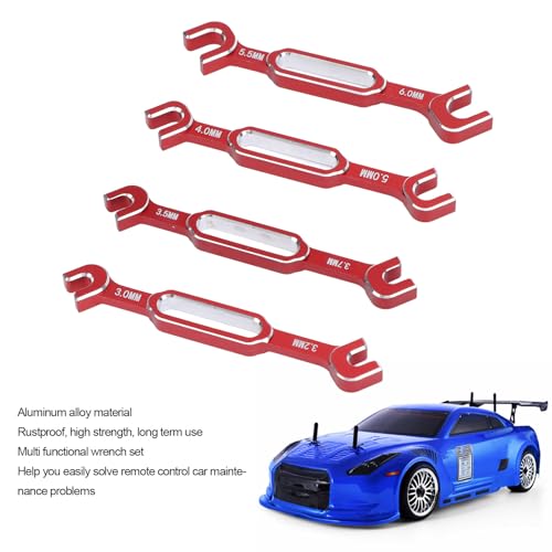 RC Turnbuckle Wrench, 4PCS 3.0 3.2 3.5 3.7 4.0 5.0 5.5 6.0mm Aluminum Alloy Nut Ball Joint Remover Repair Wrench Kit for RC Car Model (Red)