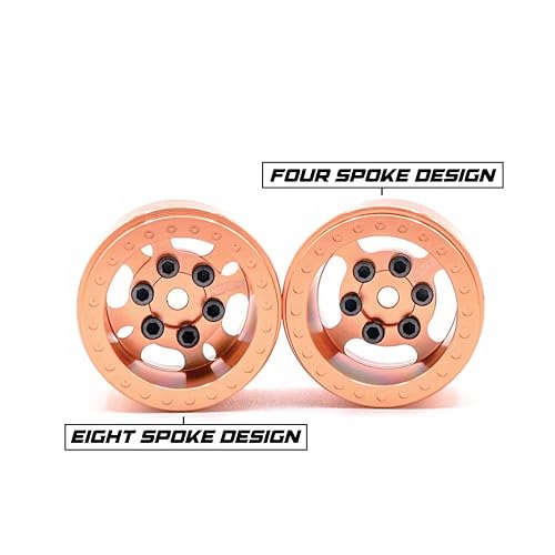 1UP Wheels 1.0" Island Ultra Wide Premium Wheels | Orange | for Axial SCX24, AX24, Traxxas TRX4-M, Redcat Ascent-18, FMS FCX18, 7mm Hex Vehicles - Aluminum Beadlock Wheels - color: Orange