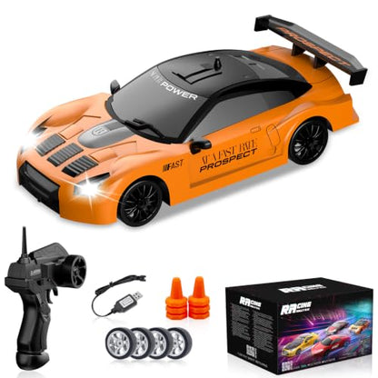 RC Drift Car 1/24 2.4GHz Remote Control Car 4WD High Speed Drifting RC Cars with LED Light and Drift Tires Racing Toy Cars for Boys Girls Kids Adults (Orange) - color: Orange