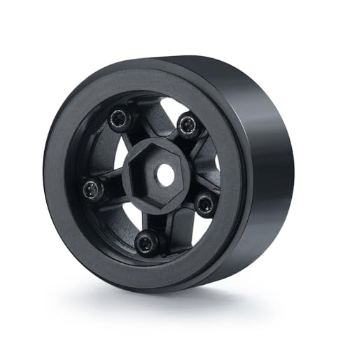 4PCS 1.0inch Wheel Rims RC Plastic 5-Spokes Beadlock Wheel Rim Hub for Axial SCX24 Deadbolt All 1/24 Scale RC Crawler Upgrade Parts Accessories (Black) - color: Black