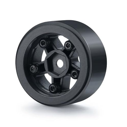 4PCS 1.0inch Wheel Rims RC Plastic 5-Spokes Beadlock Wheel Rim Hub for Axial SCX24 Deadbolt All 1/24 Scale RC Crawler Upgrade Parts Accessories (Black) - color: Black