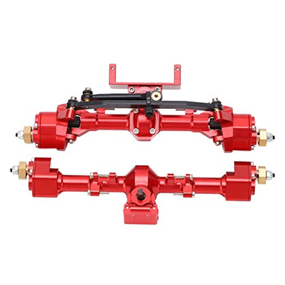 RC Car Metal Front Rear Portal Axle Set Assembly, Aluminum Alloy Housing with CNC Machined Steel Gears for Axial 1/24 SCX24 Upgrade (Red) - color: Red