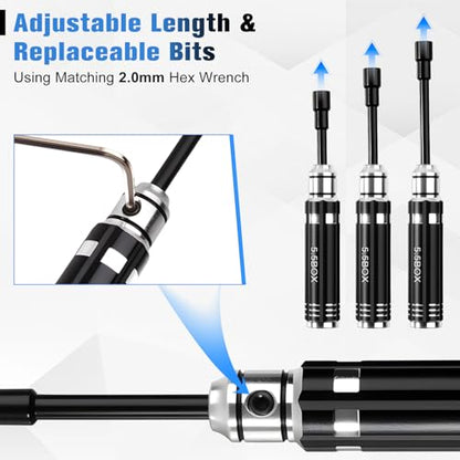 7Pcs RC Hex Screw Driver Nut Driver & Phillips Screwdriver Tool Kit High Hardness S2 Steel Anti-Slip Handle for 1/16 RC Car Crawler Truck Repair for Micro Crawler Buggy Boat Maintenance