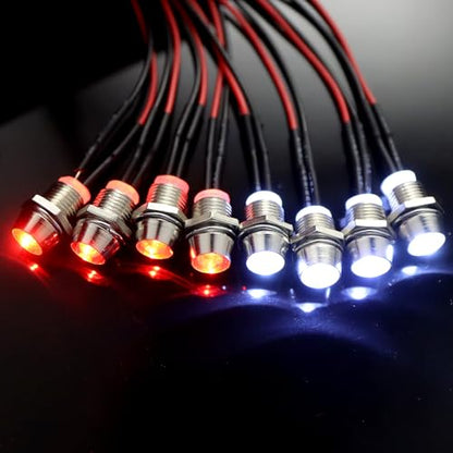 8 LEDs RC LED Light Headlights Taillight Kit Accessories Compatible with Traxxas HSP Tamiya Redcat RC4WD Axial SCX10 RC Cars Truck Tank Crawler(4 White 4 Red)