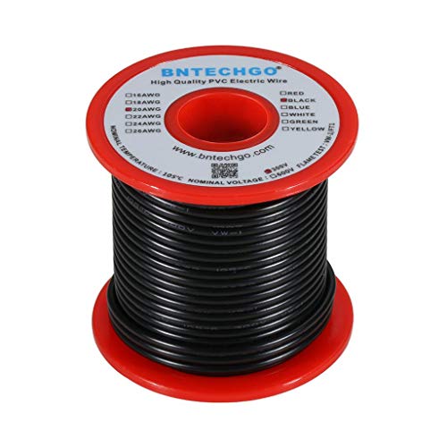 BNTECHGO 20 AWG 1007 Electric Wire 20 Gauge PVC 1007 Wire Solid Wire Hook Up Wire 300V Solid Tinned Copper Wire Black 100 ft Per Reel for DIY - color: Black, size: 20 Gauge 100ft