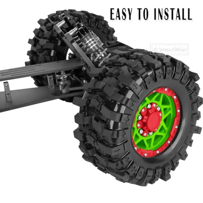 1/10 Scale RC Truck Tires,Wheels and Tires w/12/14/17MM Hex for Rustler Stampede Hoss,Arrm a Granite Vorteks Big Rock 3S,1/10 Off Road Tires Rubber Truck Tyres w/Foam Insert,Green w/Red - color: Green W/Red(4pcs)