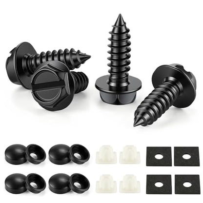 Rustproof License Plate Screws for Securing License Plates Frames and Covers on Cars and Trucks, 4 Sets Premium Stainless Steel Self Tapping Mounting Bolts (Black Zinc Plated) - color: Slotted-Black, size: 4 Pack