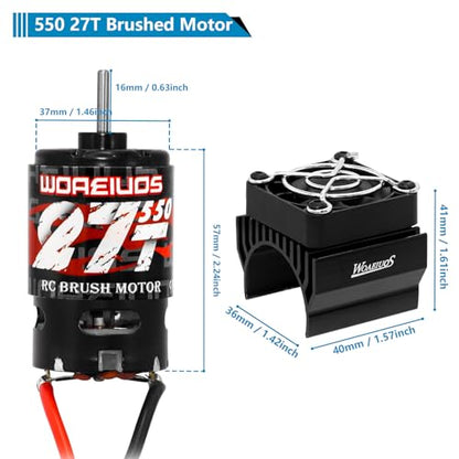 550 Brushed Motor 27T & Heatsink Combo for 1/10 RC Car TRX4 TRX6 Redcat Axial SCX10 SCX10II AXI03007 JL 90046 RC4WD D90 and 1/6 Jeep Willys 1941 MB Military Truck - size: 27T Motor&Heatsink Combo