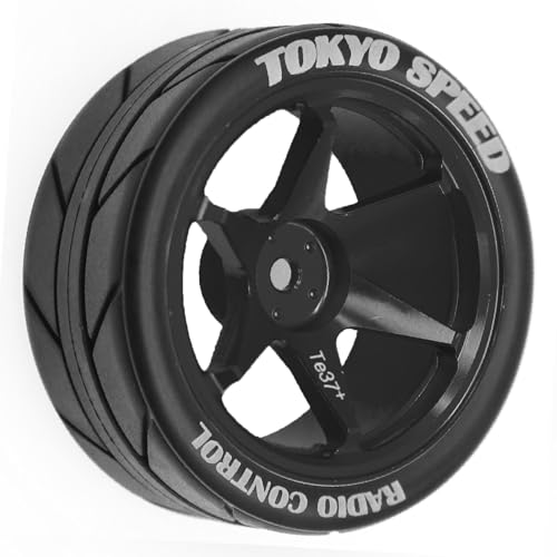 1/10 RC On Road Tires OD 65mm and Aluminum Street Wheels 12mm Hex Touring Tyres for 1:10 Rally Racing Drift Car Tamiya TT01 TT02 XV01 HPI KYOSHO HSP PTG2 Traxxas TA06 A959 PTG2 (Black) - color: Black