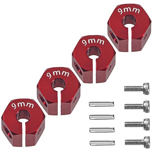 Aluminum Alloy 12mm Wheel Hex Hub Drive Adapters with Pins Screws Compatible with Axial SCX10 HSP HPI Tamiya Redcat 1/10 RC Crawler Car (9mm, Red) - color: Red, size: 9mm