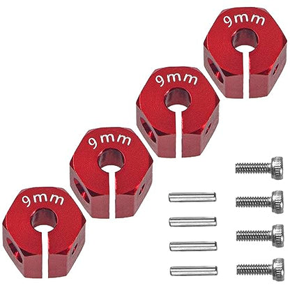 Aluminum Alloy 12mm Wheel Hex Hub Drive Adapters with Pins Screws Compatible with Axial SCX10 HSP HPI Tamiya Redcat 1/10 RC Crawler Car (9mm, Red) - color: Red, size: 9mm
