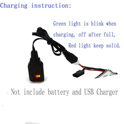Blomiky 2 Pack 7.4V 1A USB Charge Cable with XH-3P Plug for 2S Lipo Battery with XH-3P Connector / 7.4V 1A USB 2