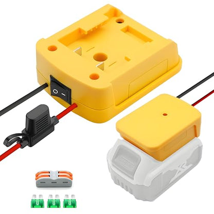 Battery Adapter Compatible with DeWalt 20V, Drill Batteries Converter for RC Car Toys, Rc Trucks, Robotics, Mods, Adapters Conversion Upgrade Kit DIY Tools Accessories with Switch 30A Fuse 12AWG Wire - color: Yellow