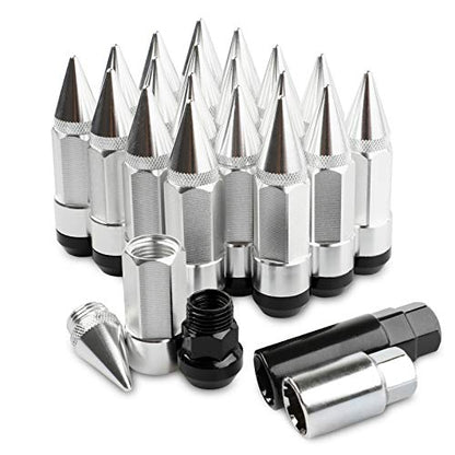 20Pcs Anti Theft Spikes Extended Tuner Wheel/Rims Lug Nuts with Wheel Locks M12X1.5+Socket (Silver) - color: Silver