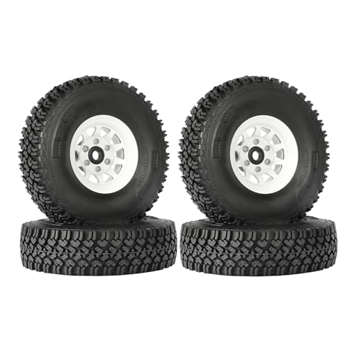 4PCS 1.55 Inch Beadlock Metal Wheel Rim and Rubber Tires Set for 1/10 RC Rock Crawler Car for Axial AX90069 D90 TF2 Tamiya CC01 LC70(90mm-10Holes White) - color: 90mm-10holes White