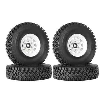 4PCS 1.55 Inch Beadlock Metal Wheel Rim and Rubber Tires Set for 1/10 RC Rock Crawler Car for Axial AX90069 D90 TF2 Tamiya CC01 LC70(90mm-10Holes White) - color: 90mm-10holes White