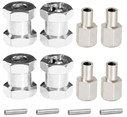 4PCS 12mm Hex Hub 15mm Aluminum Extension Hex for Axial SCX10 D90 90046 | 15mm CNC Wheel Hex Extenders for 1/10 RC Crawlers Redcat Gen7/Gen8 CC01 RC4WD Wider Stance & Tire Clearance with M4 Nuts Pins - color: Sliver