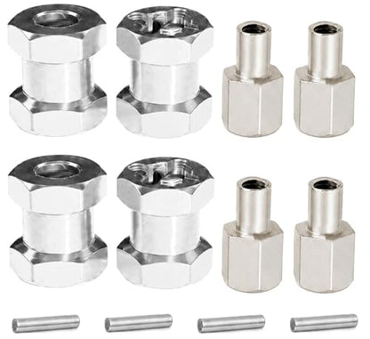 4PCS 12mm Hex Hub 15mm Aluminum Extension Hex for Axial SCX10 D90 90046 | 15mm CNC Wheel Hex Extenders for 1/10 RC Crawlers Redcat Gen7/Gen8 CC01 RC4WD Wider Stance & Tire Clearance with M4 Nuts Pins - color: Sliver