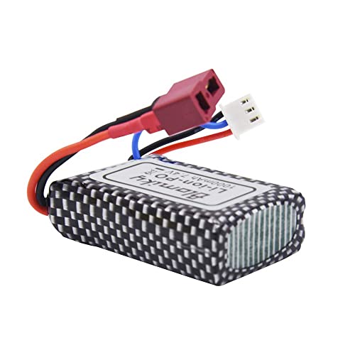 Blomiky 2 Pack 7.4V 1000mAh 7.4Wh 30C Lipo Battery T Plug Suitable for Haiboxing 18859E 18858 16890A and Q903 RC Trucks / Q903 Battery only