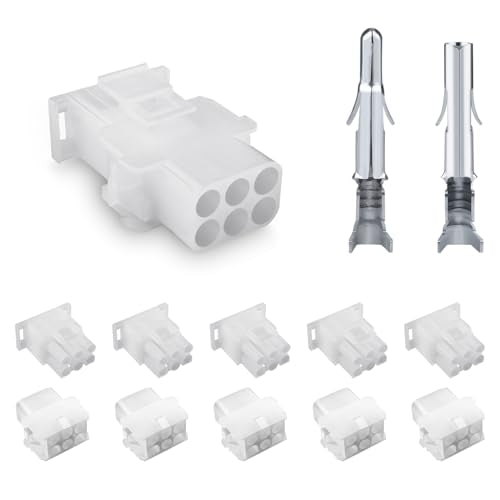 JRready ST6427 Power Connector 6 Pin (5 Matched Sets)，2.13mm Diameter Pin and Sockets 14-20 AWG，Compatible with Molex MLX Power Connector 6 Pin, 6.35mm Pitch,Free Hanging - size: MLX 6Pin Connector