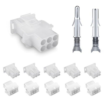 JRready ST6427 Power Connector 6 Pin (5 Matched Sets)，2.13mm Diameter Pin and Sockets 14-20 AWG，Compatible with Molex MLX Power Connector 6 Pin, 6.35mm Pitch,Free Hanging - size: MLX 6Pin Connector