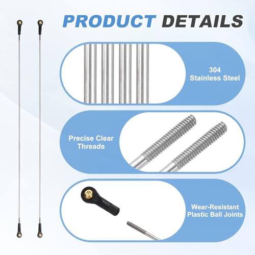 MECCANIXITY 2Pcs RC Boat Push Rod, 304 Stainless Steel Lever Steering Linkage Tie Rods with M2 Ball Head Joint for RC Car Boat Helicopter DIY Model Parts, 323-333mm - size: 323-333mm
