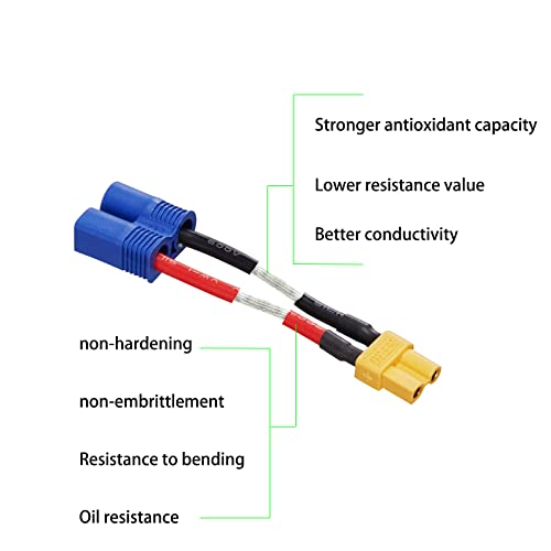 XT30 to EC5 Adapter ec5 to xt60 16AWG Connector (4 Pack) | for RC FPV Drone Car Lipo Battery Charger ESC - size: XT30-EC5