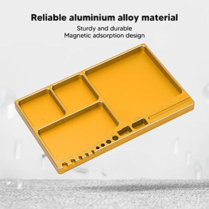 RC Magnetic Tray, 16x10x1.1cm Universal Aluminium Alloy Screw Tray RC Model Repair Tool Tray with Magnetic Pad for RC Trucks (Gold) - color: Gold
