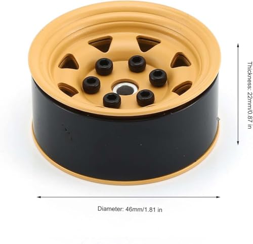 4PCS 1.55 inch Metal Beadlock Wheel Hub RC Car Aluminum Alloy Wheel Rim Compatible with 1/10 RC Crawler Car Model D90 TF2 Tamiya CC01 CC02 LC70 LC80 (Yellow) - color: Yellow
