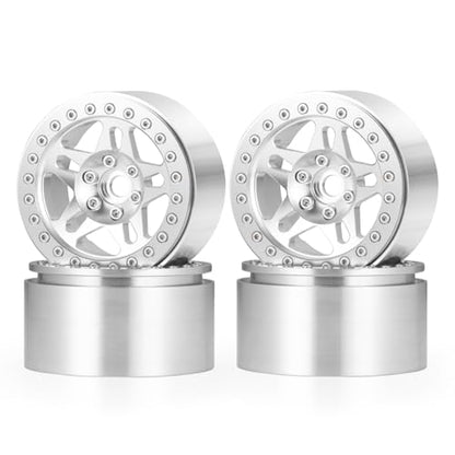 4PCS Aluminum 2.2 Beadlock Wheels Rims Hub for 1/10th RC Crawler Car Wraith RR10 RBX10 SCX10 II III TRX4 D90 D110 (Silver) - color: Silver