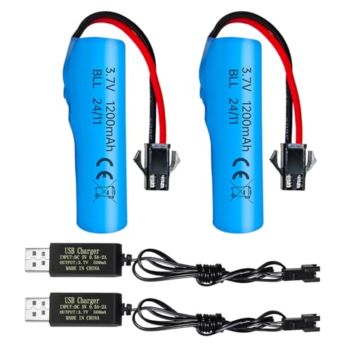 2PCS 3.7V 1200mAh Li-ion Battery SM-2P Plug with USB Charging Cable for Double Sided RC Stunt Car Truck RC Car DE68 DE44 DE45 DE58 DE49 DE57 DE70 Battery