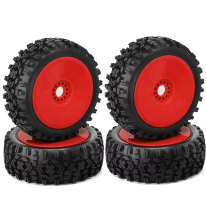 Compatible with 1/8 RC Car Monster Truck On Road Off-Road 4PCS RC Wheel Tire Rubber 112MM Tire 17Mm Hub Hex RC Assortment(Red) - color: Red