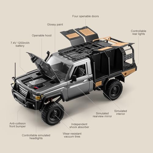 1/12 Scale RC Crawler, MN-82S Remote Control Car, 2.4GHz 4WD Off Road Rock Crawler Vehicle with Lights, DIY Land Cruiser Pickup Truck Toy for Adults - color: Black, size: 1 Battery