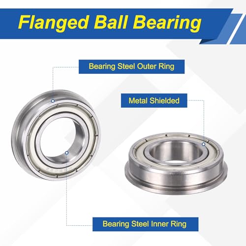uxcell 5Pcs F6902ZZ Flanged Ball Bearings, 15 x 28 x 7mm Double Shielded Chrome Steel Deep Groove Bearing, ABEC5 - size: F6902ZZ 15 x 28 x 7mm