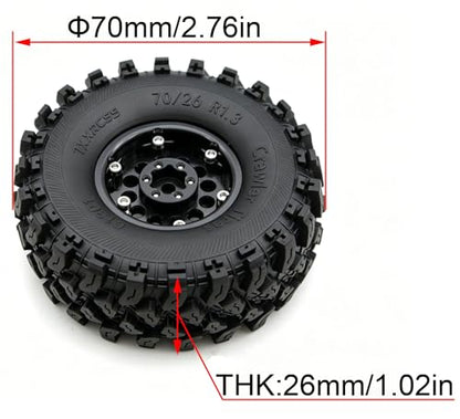 Brass 1.3 Beadlock Wheel Tires Set Sticky Soft Tires 70 * 26mm for Axial SCX24 AX24 TRX4M FCX24 Upgrade 1/24 1/18 RC Crawler Car (Black) YK - color: Black