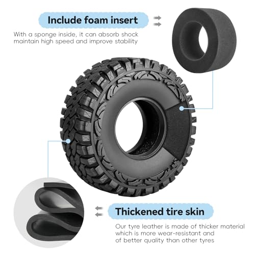4PCS 1.9 Crawler Tires Outer Diameter 114mm with Foam Inserts for 1/10 RC Rock Crawler Axial SCX10 SCX10 III AXI03007 D90 TF2 MST Tamiya CC01