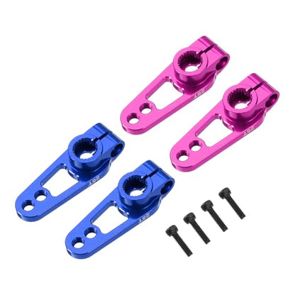 MECCANIXITY 4 Pcs Aluminum Alloy 25T Steering Servo Arm Horn for DIY RC Car/Boat/Airplane Boat Accessories, Pink/Blue - color: Pink/Blue