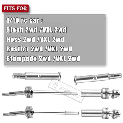 RC Upgrades Part Rear Drive Shaft CVD Front Axles for 1/10 Rustler VXL 2WD Slash VXL 2WD,Stampede VXL 2WD,Hoss VXL 2WD,2pcs Stainless Steel #45 Drive Shaft with Red Hex,Silver - style: Silver w/Red (for 2wd)