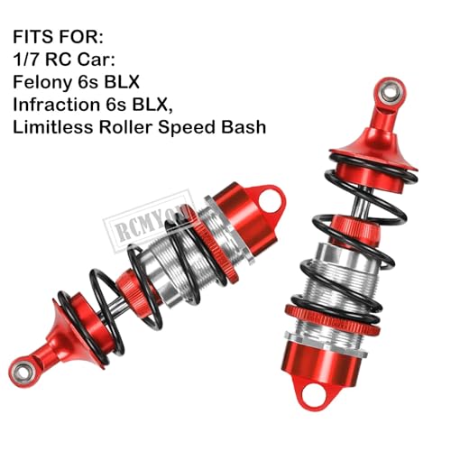Shock Absorber Upgrades for 1/7 Felony 6S BLX,Infraction 6S BLX,Limitless Roller Speed Bash,4Pcs Front Rear RC Shocks Damper Parts,Adjustable Hop Ups,Replace #ARA330627,Red - color: Red
