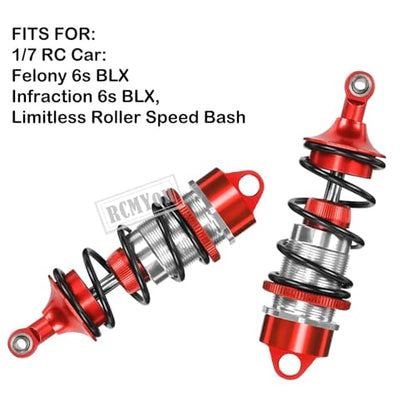 Shock Absorber Upgrades for 1/7 Felony 6S BLX,Infraction 6S BLX,Limitless Roller Speed Bash,4Pcs Front Rear RC Shocks Damper Parts,Adjustable Hop Ups,Replace #ARA330627,Red - color: Red