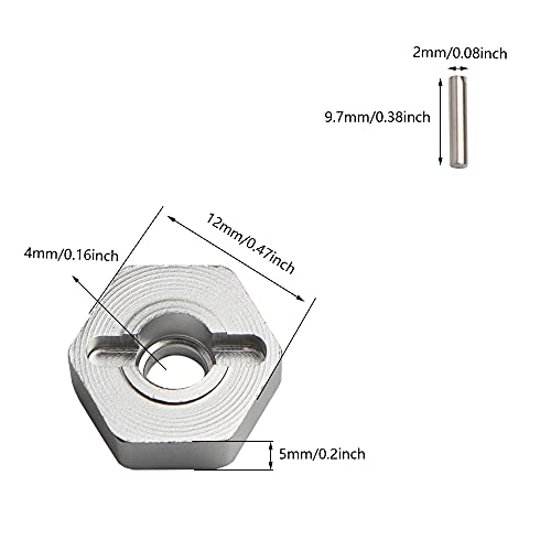 12mm Wheel Hex Hubs Drive Adapter 5mm Thick & Flange M4 Lock Nuts Aluminum for Redcat Axial HSP WLtoys Himoto RC Truck Model Car Upgrade Parts (Silver) - color: Silver