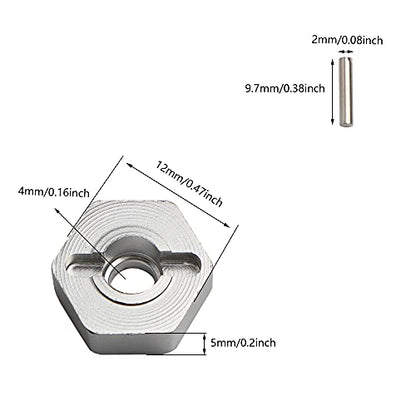 12mm Wheel Hex Hubs Drive Adapter 5mm Thick & Flange M4 Lock Nuts Aluminum for Redcat Axial HSP WLtoys Himoto RC Truck Model Car Upgrade Parts (Silver) - color: Silver